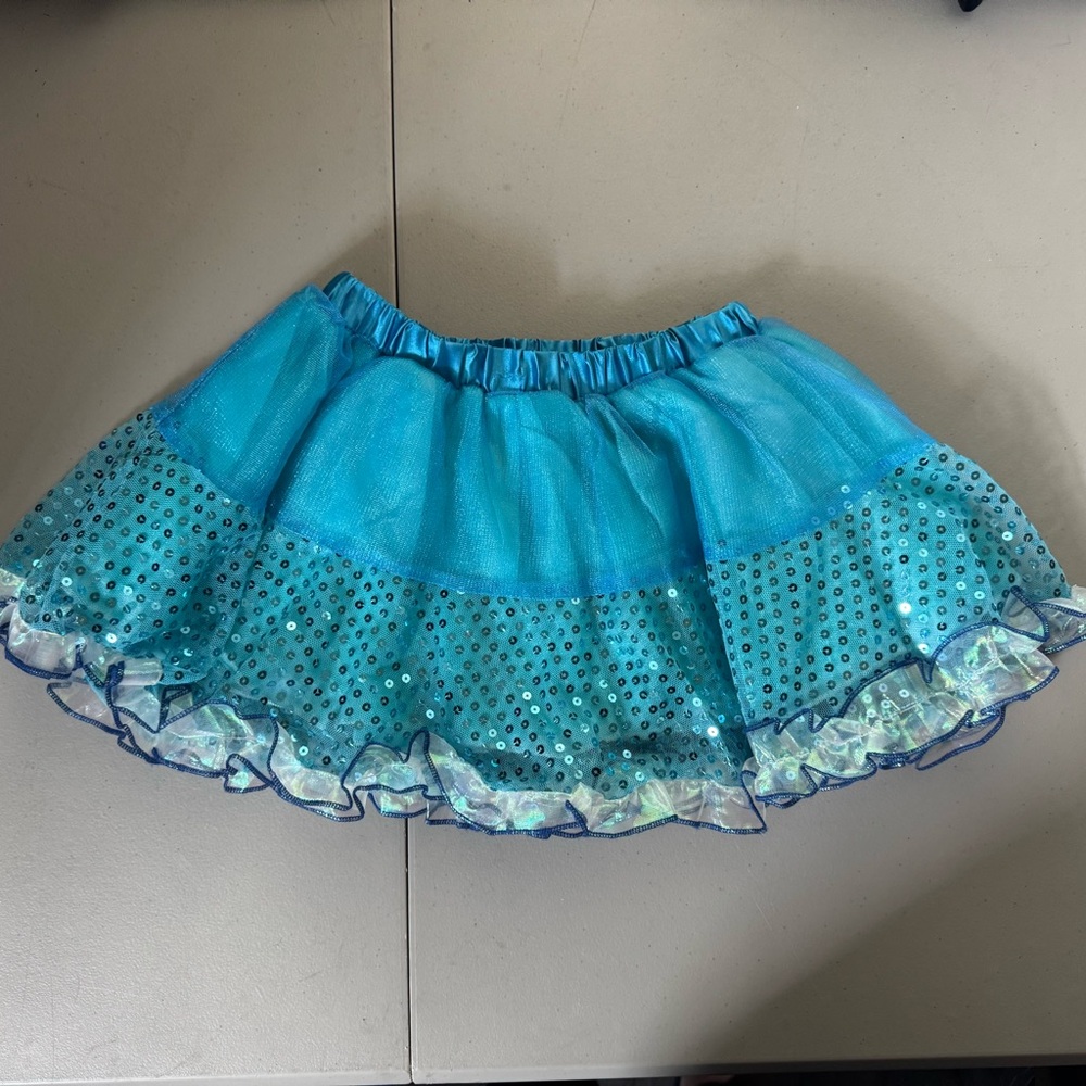 Costumes USA Kids Girls Size Small Blue Sequin Tulle Ruffle Skirt